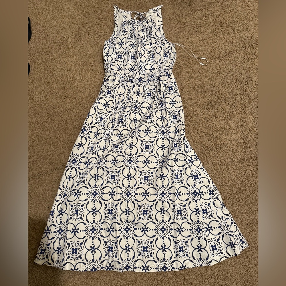 J. Crew Navy and White Maxi Dress